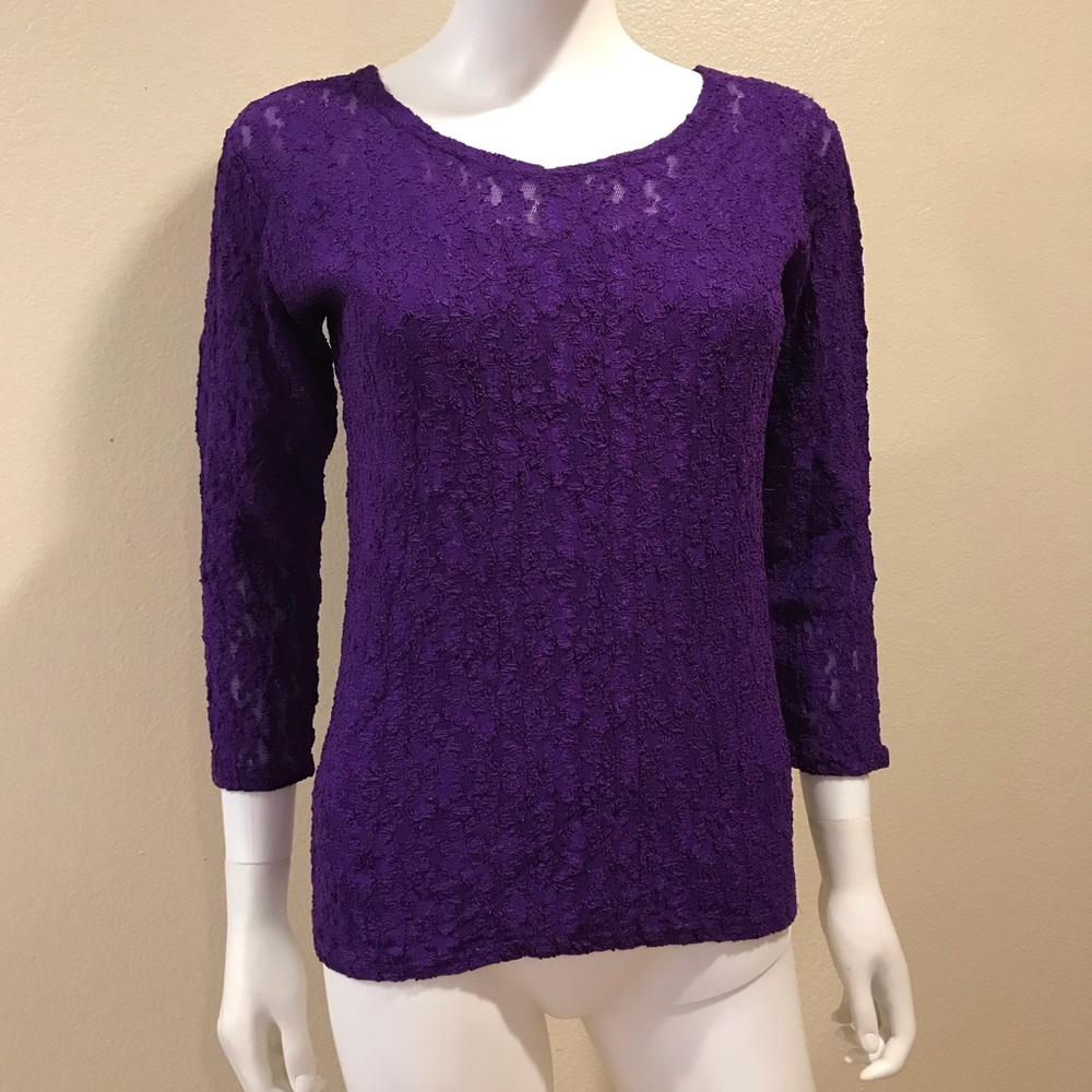 Vintage 80s Textured Mesh Top Size Large Fits Like Medium Purple Made In USA